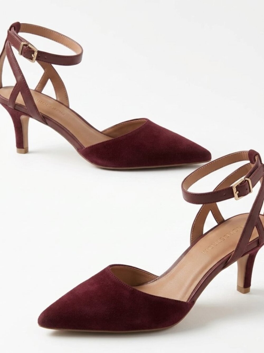 Nordstrom Nopearla-Lea Burgundy Suede Kitten Heel Slingback Pumps Size 10